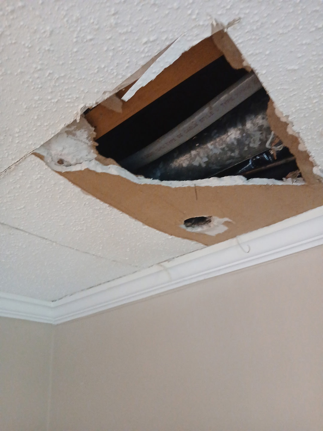 Popcorn Ceiling Hole Repair - Before